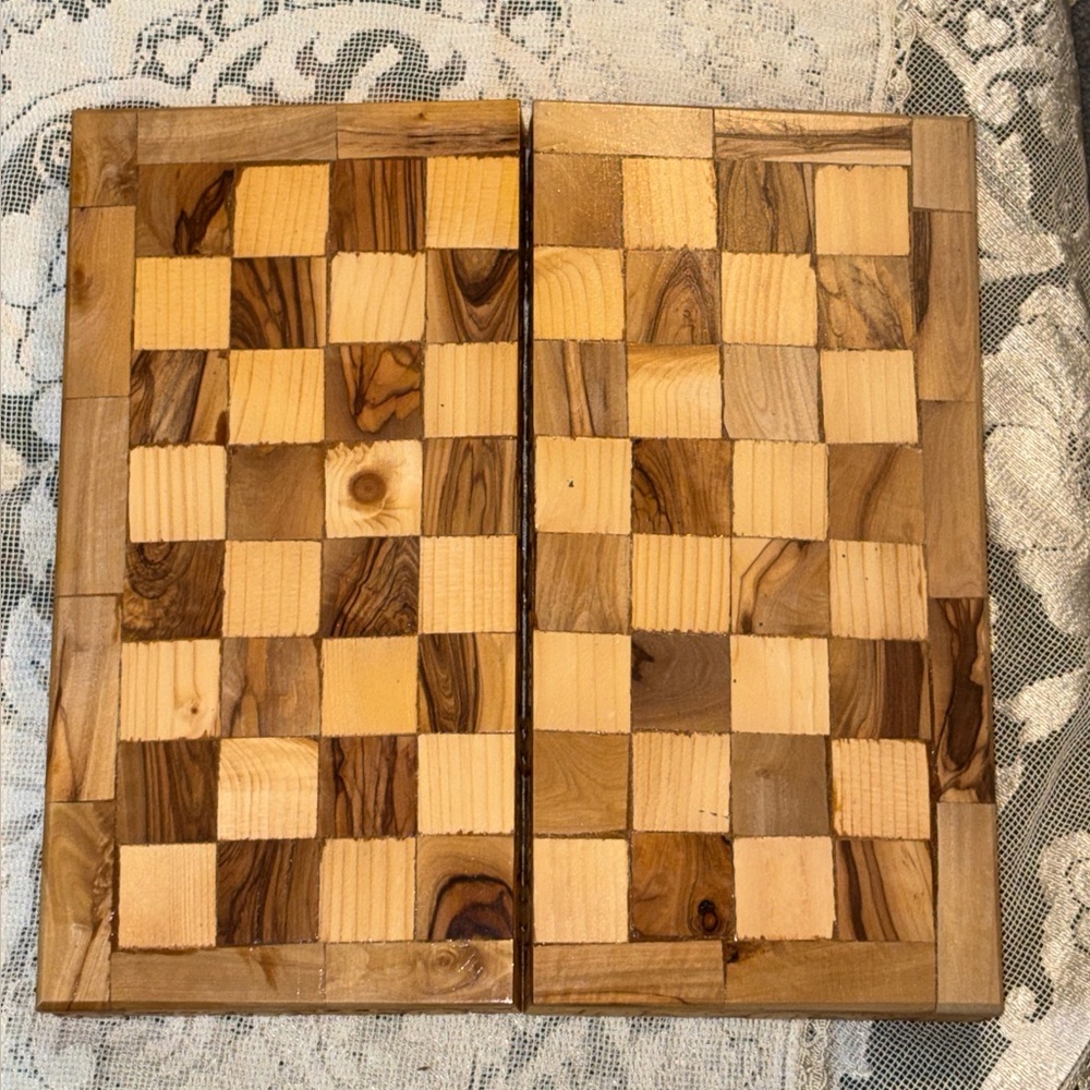 Vintage Backgammon Game Chess Board Hand Crafted Olive Wood in Israel Holy Land - Picture 5 of 11